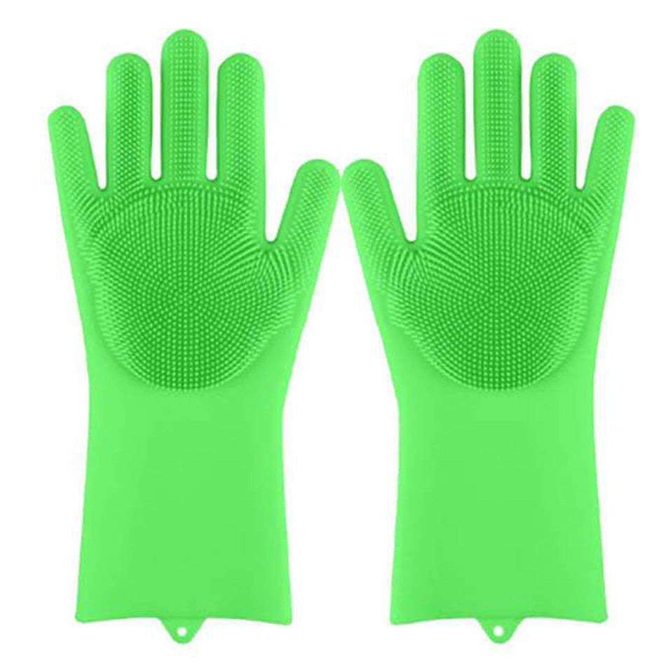 1 paire gants cuisine gants de nettoyage en silicone magie gant de lavage  de silicone (rose)