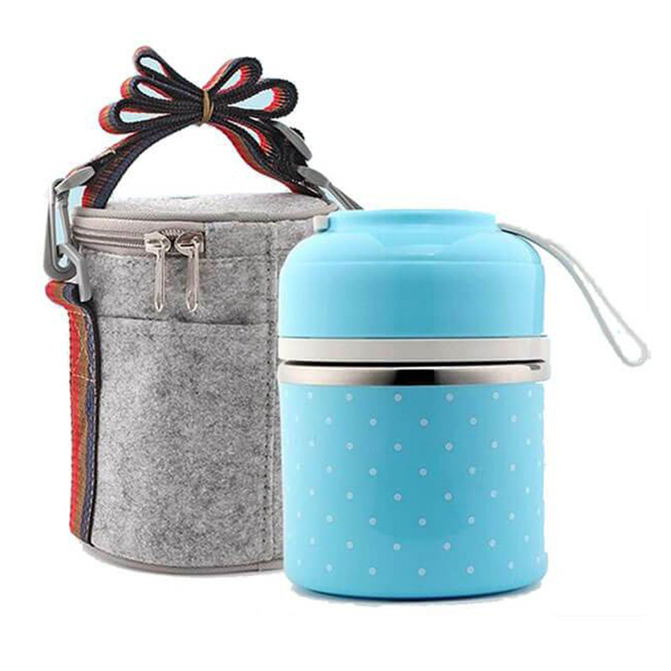 Lunch Box Chinoise Bleue Double-compartiment Compatible Micro