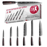 Set de Couteaux de Cuisine Japonais Acier Gravure Damas Pack 6 - Tendances-cuisine.fr