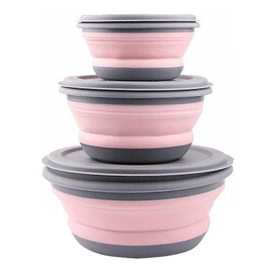 Bol Compactable avec Couvercle Lot de 3 Tailles Rose - Tendances-cuisine.fr