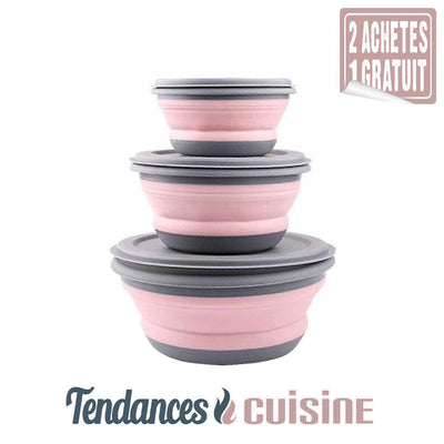 Bol Compactable avec Couvercle Lot de 3 Tailles Rose - Tendances-cuisine.fr