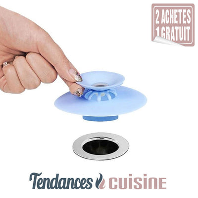 Bouchon d'Évacuation Filtrant Évier de Cuisine Bleu démonstration - Tendances-cuisine.fr