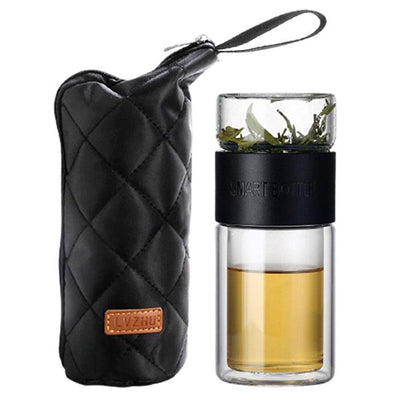 Bouteille Infuseur de Thé Portable Double Parois + Sacoche Isotherme Noir - Tendances-cuisine.fr