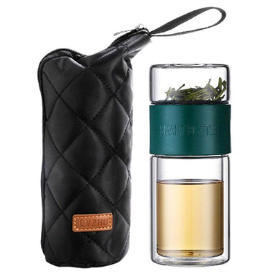 Bouteille Infuseur de Thé Portable Double Parois + Sacoche Isotherme Vert - Tendances-cuisine.fr