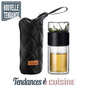 Bouteille Infuseur de Thé Portable Double Parois + Sacoche Isotherme Noir - Tendances-cuisine.fr