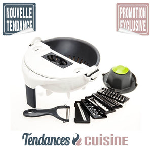 Coupe Légumes Rotatif Multifonction 9 en 1 + Accessoires - Tendances-cuisine.fr