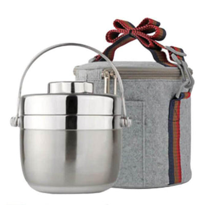 Lunch Box Bento Isotherme Premium Argent Inox 1.2 L + Housse de Transport