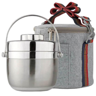 Lunch Box Bento Isotherme Premium Argent Inox 1.5 L + Housse de Transport