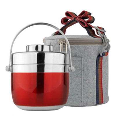 Lunch Box Bento Isotherme Premium Rouge Inox 1.2 L + Housse de Transport