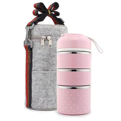 Lunch Box Japonaise Bento 4 compartiments rose Tendances-cuisine.fr