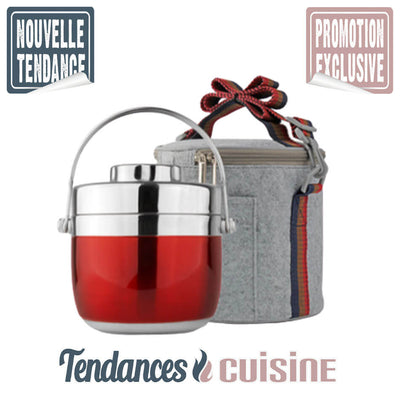 Lunch Box Bento Isotherme Premium Rouge Inox 1.5 L + Housse de Transport