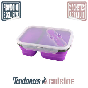 Lunch Box Compactable Pliante 2 Compartiments Violet Tendances-cuisine.fr