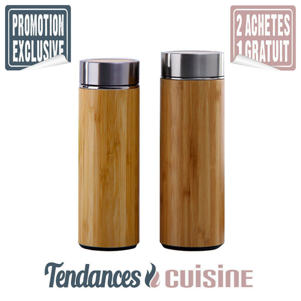 Mug Bambou Isotherme Acier Inox Cylindrique 360 ML 450 ML - Tendances-cuisine.fr