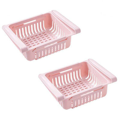 Pack de 2 Rack Organisateur de Frigo Rose Extensible Réglable Tendances-cuisine.fr