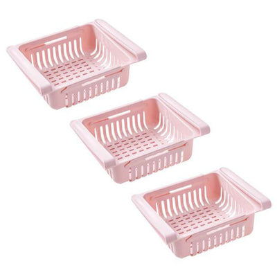 Pack de 3 Rack Organisateur de Frigo Rose Extensible Réglable Tendances-cuisine.fr