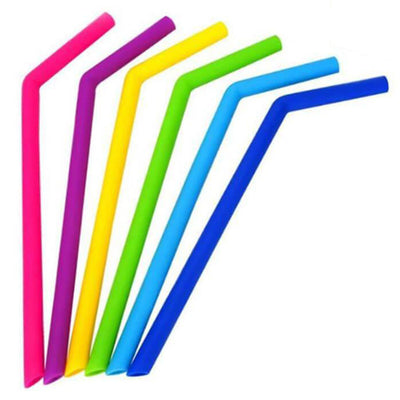 Pailles Inclinés en Silicone Réutilisables Pack de 6 + Brosse de Nettoyage - tendances-cuisine.fr