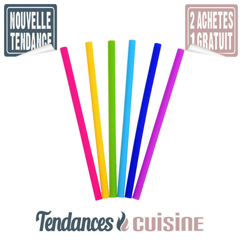 Pailles Droites en Silicone Réutilisables Pack de 6 + Brosse de Nettoyage - tendances-cuisine.fr