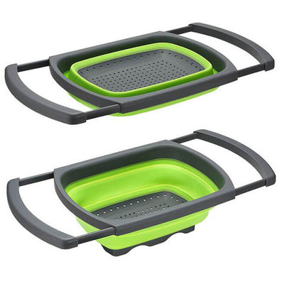 Passoire Compactable poignée télescopique vert Rince Légumes vert Tendances-cuisine.fr