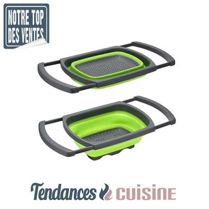 Passoire Compactable poignée télescopique vert Rince Légumes vert vendu sur Tendances-cuisine.fr