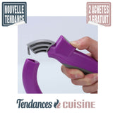 Poignée Porte Sacs violet mousqueton de courses démonstration u bouton d'ouverture - Tendances-cuisine.fr