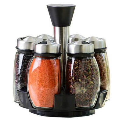 Porte épices Rotatif 7 Pièces Verre & Inox - Tendances-cuisine.fr