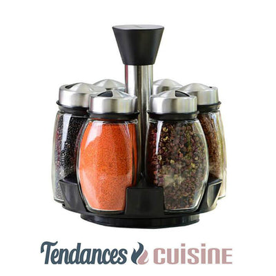 Porte épices Rotatif 7 Pièces Verre & Inox A Démonstration Produit - Tendances-cuisine.fr