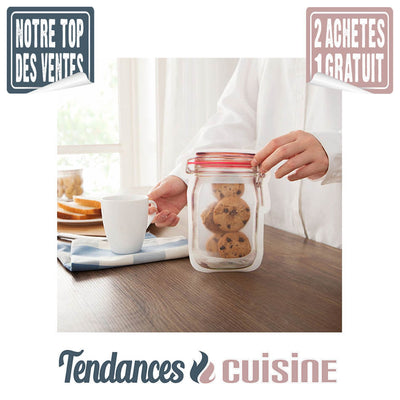 Sacs de Stockage Alimentaire Imitation bocaux en verres - Pack 20 pièces - Démonstration des bocaux hermétique - Tendances-cuisine.fr
