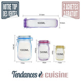 Sacs de Stockage Alimentaire Imitation bocaux en verres - Pack 20 pièces - Guide des 4 tailles proposée dans le pack Tendances-cuisine.fr