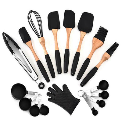 Set de 11 Ustensiles de Pâtisserie Silicone Bois - Tendances-cuisine.fr