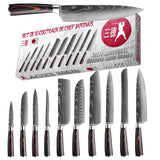 Set de Couteaux de Cuisine Japonais Acier Gravure Damas Pack 10 - Tendances-cuisine.fr