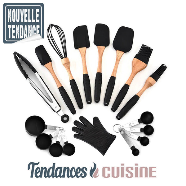 Set de 11 Ustensiles de Pâtisserie Silicone Bois - Tendances-cuisine.fr