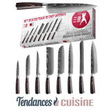 Set de Couteaux de Cuisine Japonais Acier Gravure Damas Pack 8 G - Tendances-cuisine.fr
