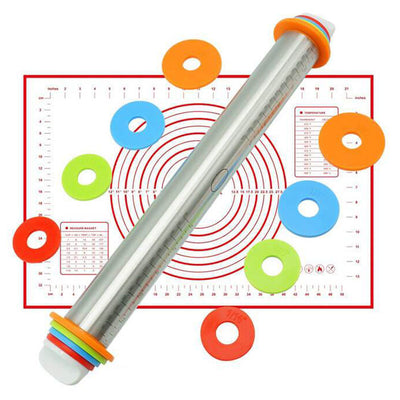 Tapis à Pétrir la Pâte en Silicone Gradué 60 X 40 Rouge + Rouleau a Pâtisserie 35 cm Inox - Tendances-cuisine.fr