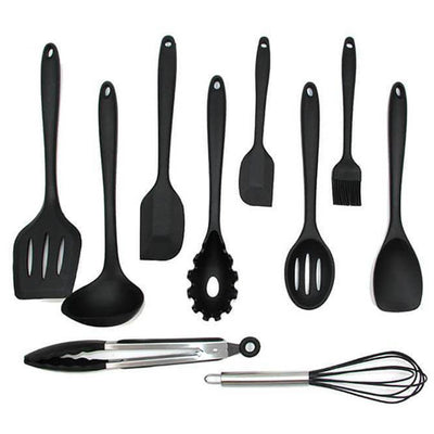 Set de 10 ustensiles de cuisine en silicone Noir - Tous les ustensiles du pack - Tendances-cuisine.fr
