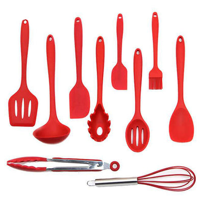 Set de 10 ustensiles de cuisine en silicone rouge - Tous les ustensiles du pack - Tendances-cuisine.fr