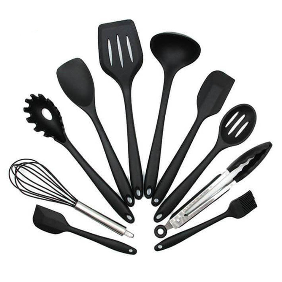 Lot 10 Ustensiles Cuisine Silicone Avec Poignée Acier Inoxydable - Antiadhésif Résistants Chaleur Blanc