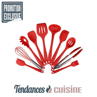 Set de 10 ustensiles de cuisine en silicone rouge en vente sur Tendances-cuisine.fr