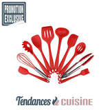Set de 10 ustensiles de cuisine en silicone rouge en vente sur Tendances-cuisine.fr