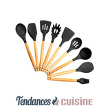 Set de 9 ustensiles de cuisine silicone bois  en vente sur Tendances-cuisine.fr